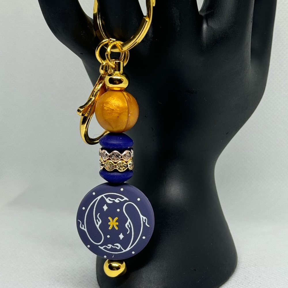 New, Pisces Zodiac Silicone Bead Key Fob / Purse Charm